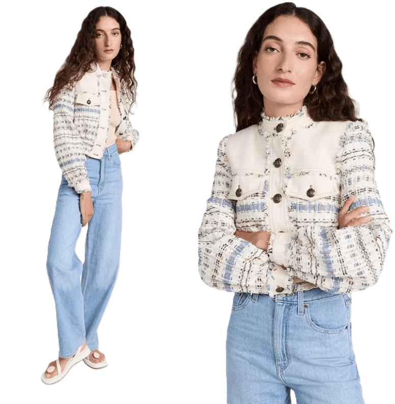 Veronica Beard Ecru Multi Darren Frayed Tweed Jacket - Thumbnail 4