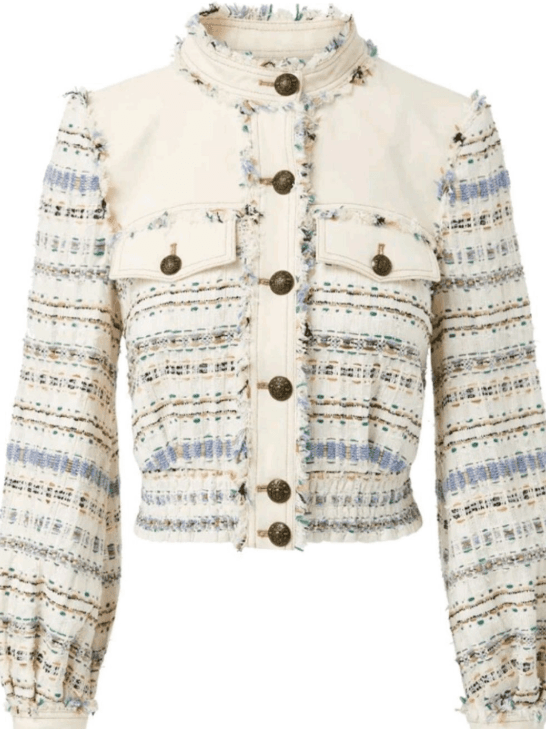 Veronica Beard Ecru Multi Darren Frayed Tweed Jacket - Thumbnail 5