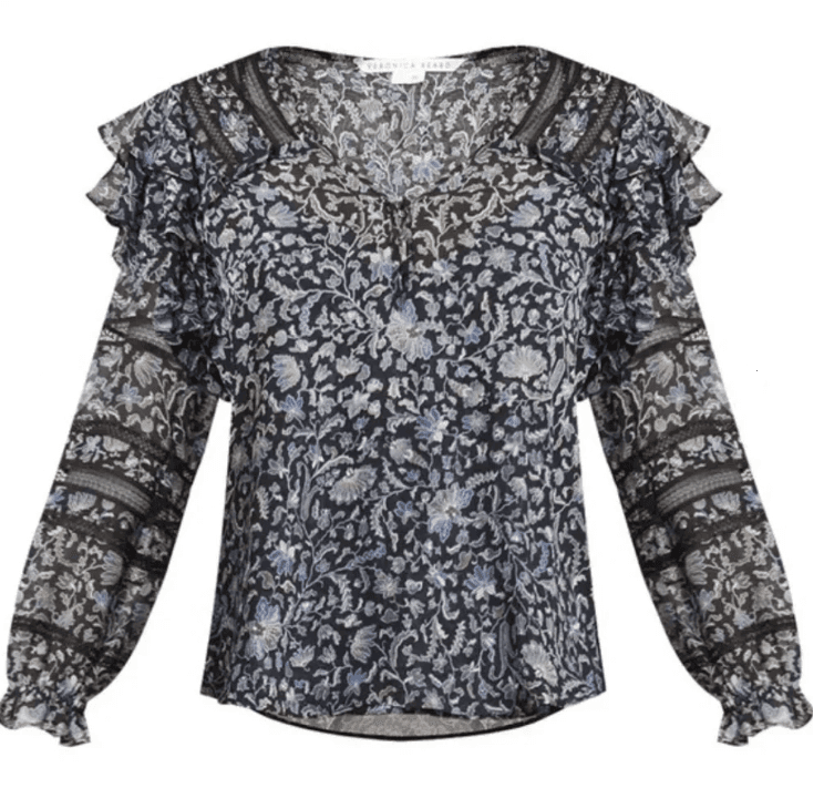Veronica Beard Blue Penny Floral Silk-Chiffon Blouse - Thumbnail 2