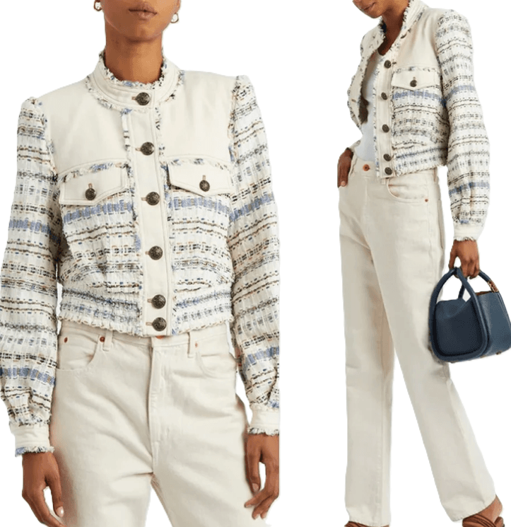 Veronica Beard Ecru Multi Darren Frayed Tweed Jacket - Thumbnail 2