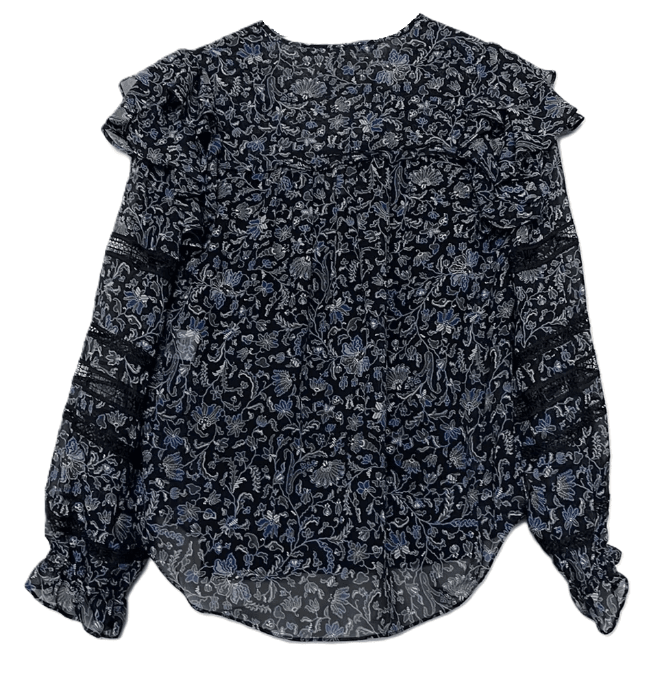 Veronica Beard Blue Penny Floral Silk-Chiffon Blouse - Thumbnail 3