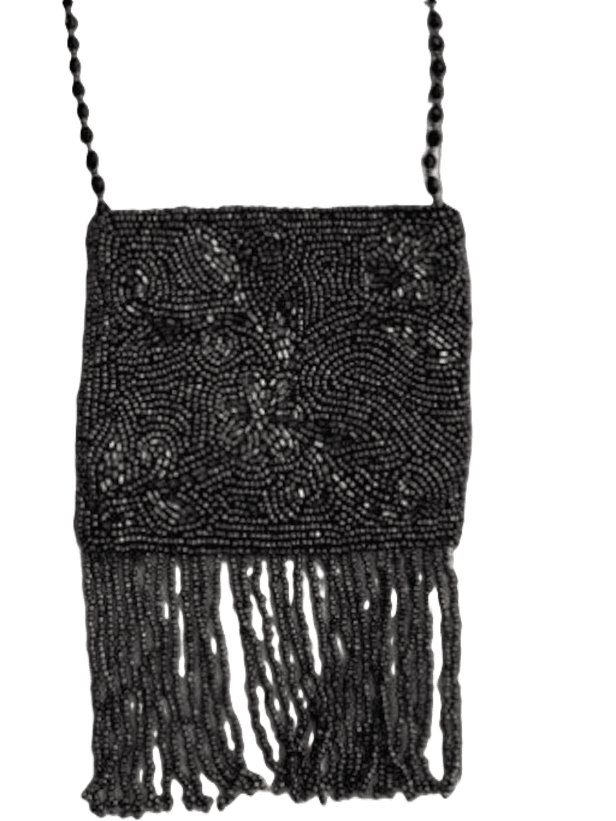 MOYNA Gunmetal Beaded Fringe Crossbody Bag
