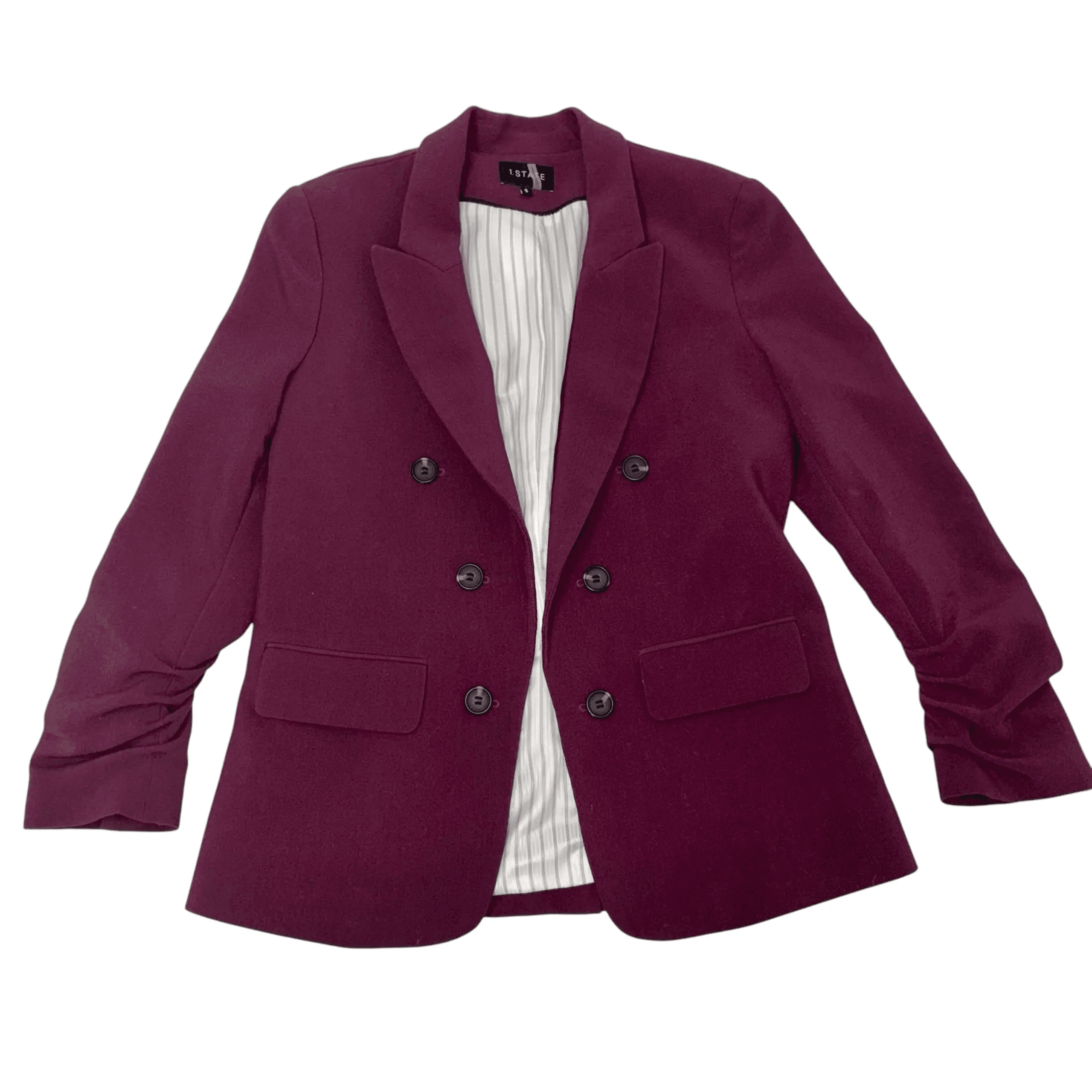 1. State Ruched Sleeve Stretch Crepe Blazer