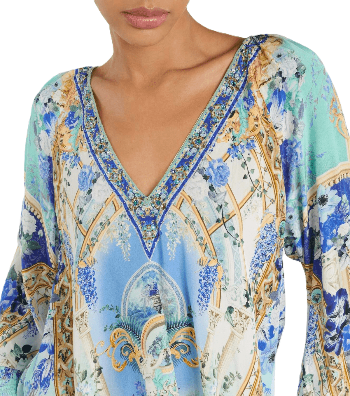Camilla Embellished Floral Silk Crêpe Blouse - Thumbnail 5