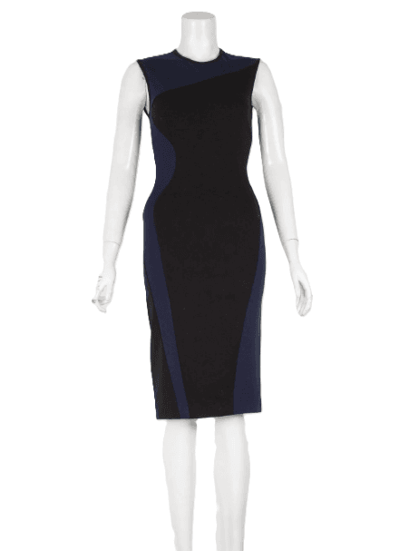 Stella McCartney Navy & Black Sleeveless Midi Knee Length Sheath Dress - Thumbnail 3