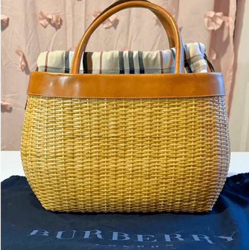 BURBERRY London Basketweave Drawstring Mini Tote Bag