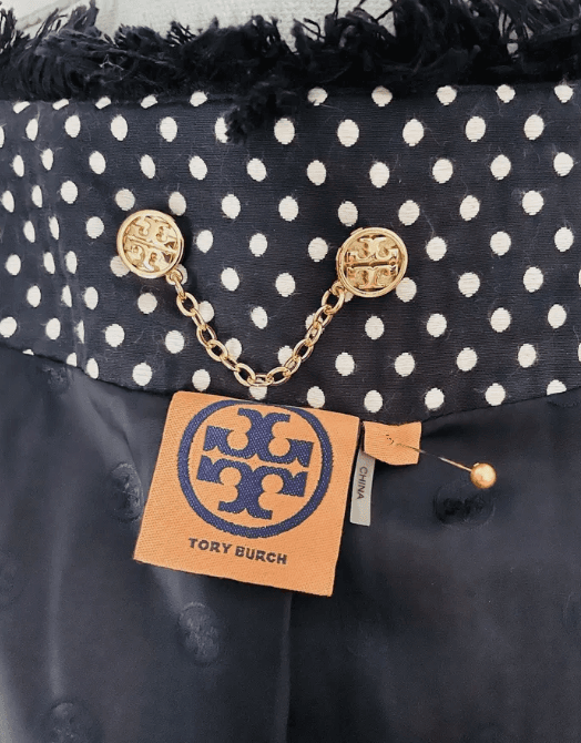 Tory Burch Navy White Polka Dot Coat - Thumbnail 6