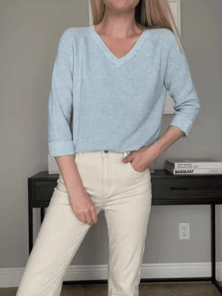 kostdinburgh Knitwear Shaker Knit V Neck Heather Blue Sweater