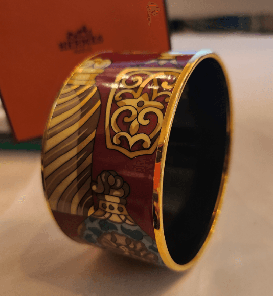 HERMES Rare Wide Red Enamel Perfume Bottle Print Bangle Bracelet - Thumbnail 2
