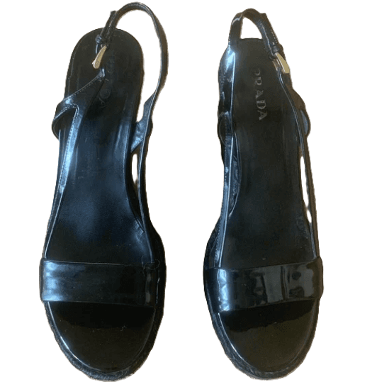 PRADA Black Patent Leather Espadrille Wedge - Thumbnail 2