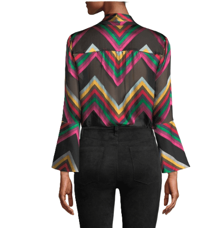 Alice + Olivia Merideth Flared Cuff Chevron Pussybow Blouse - Thumbnail 2
