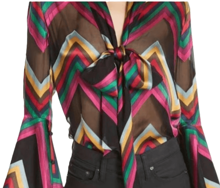 Alice + Olivia Merideth Flared Cuff Chevron Pussybow Blouse - Thumbnail 4