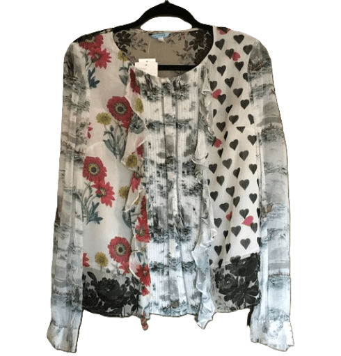 LEIFNOTES for Anthropology Button Down Ruffle Floral/Heart Print Blouse - Thumbnail 3