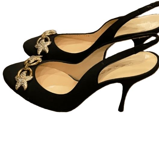 Casadei Black Silk Jeweled Heels - Thumbnail 3