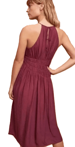 Anthropologie Moulinette Soeurs Halter Smocked Midi Dress Burgundy - Thumbnail 5