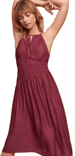 Anthropologie Moulinette Soeurs Halter Smocked Midi Dress Burgundy - Thumbnail 2