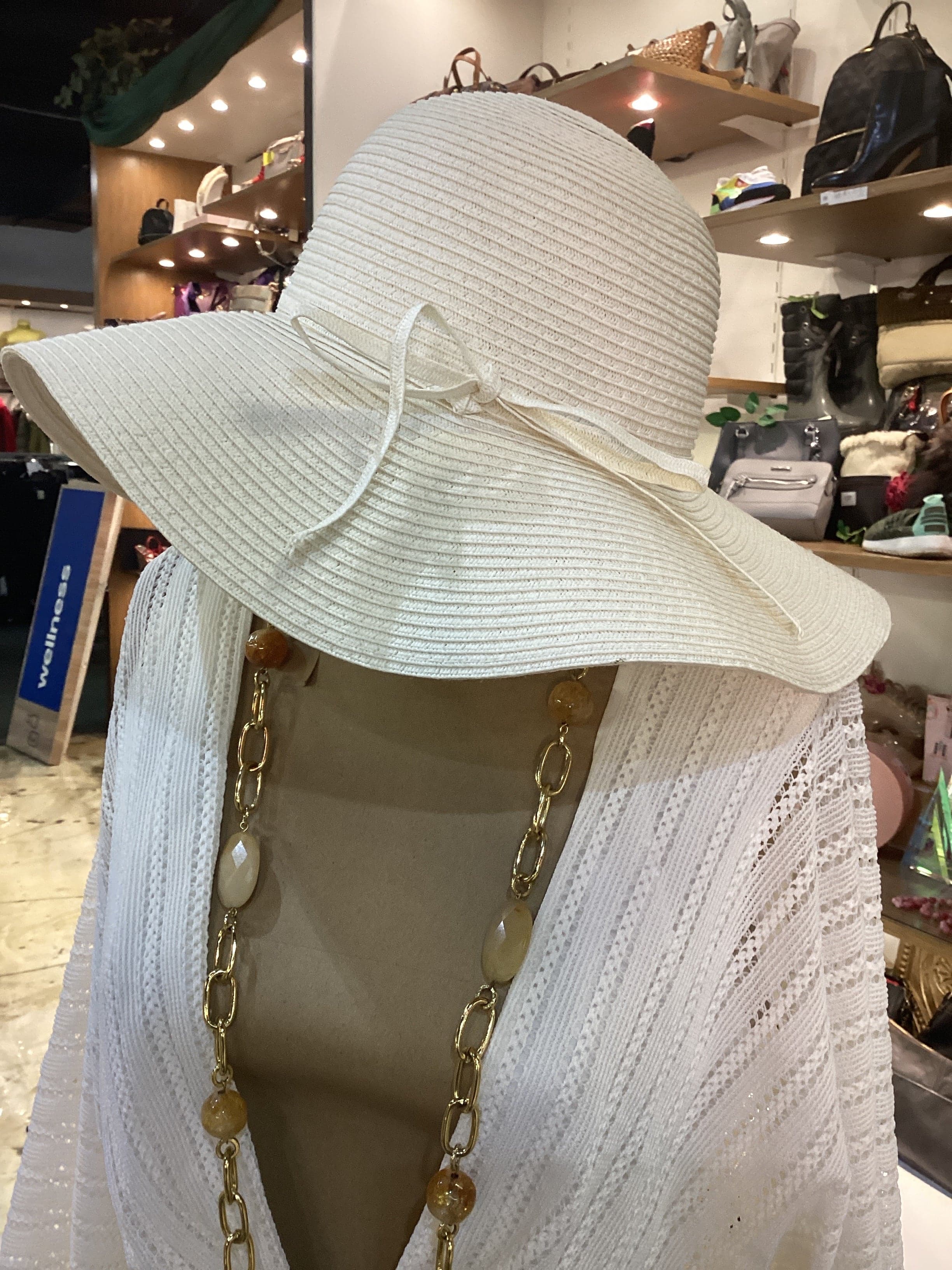 NWT Lulu Large Beach Hat with Thin Bow Ivory - Thumbnail 2