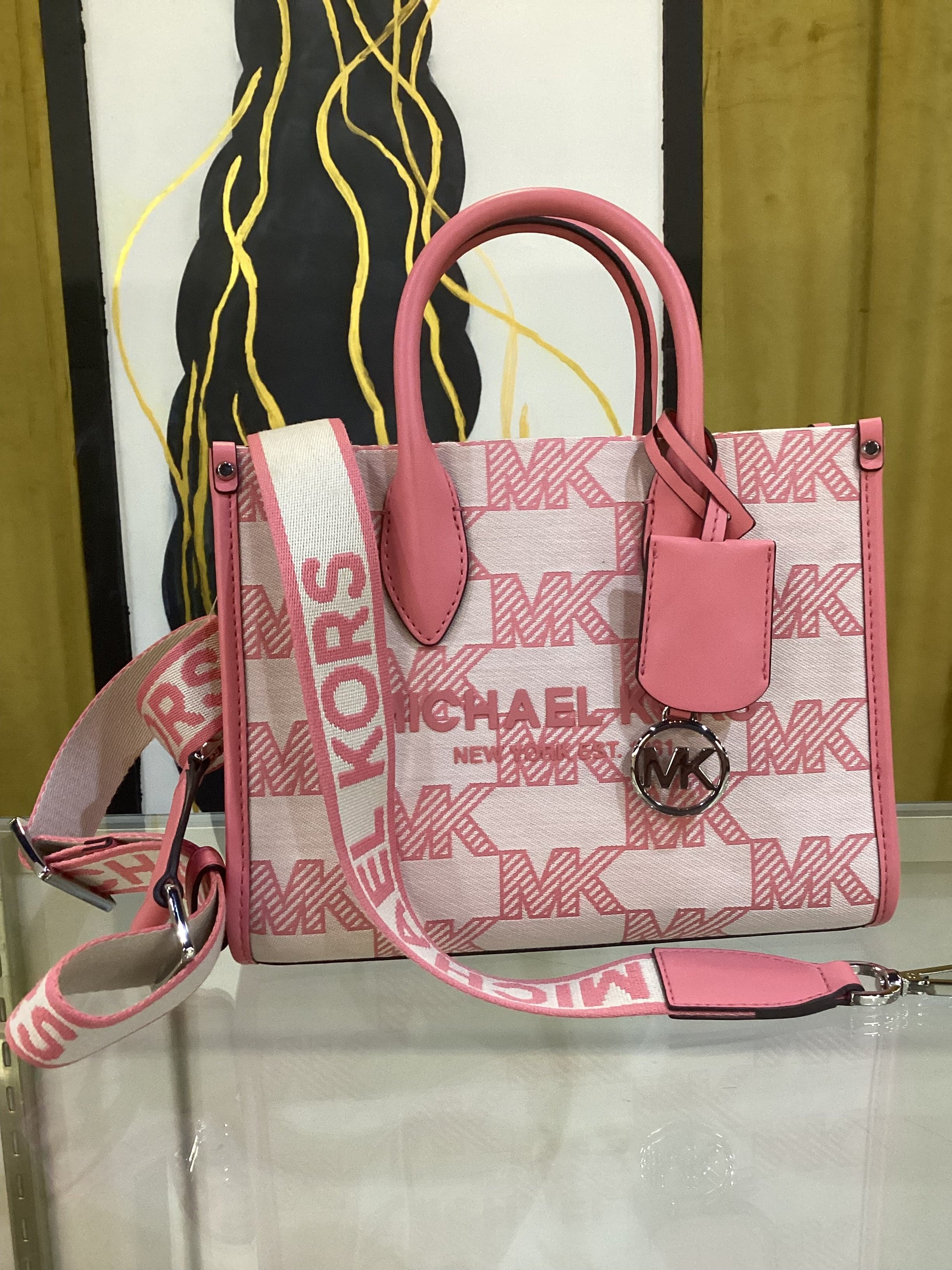 Michael Kors Pink Mirella Medium Canvas Tote Bag - Thumbnail 3