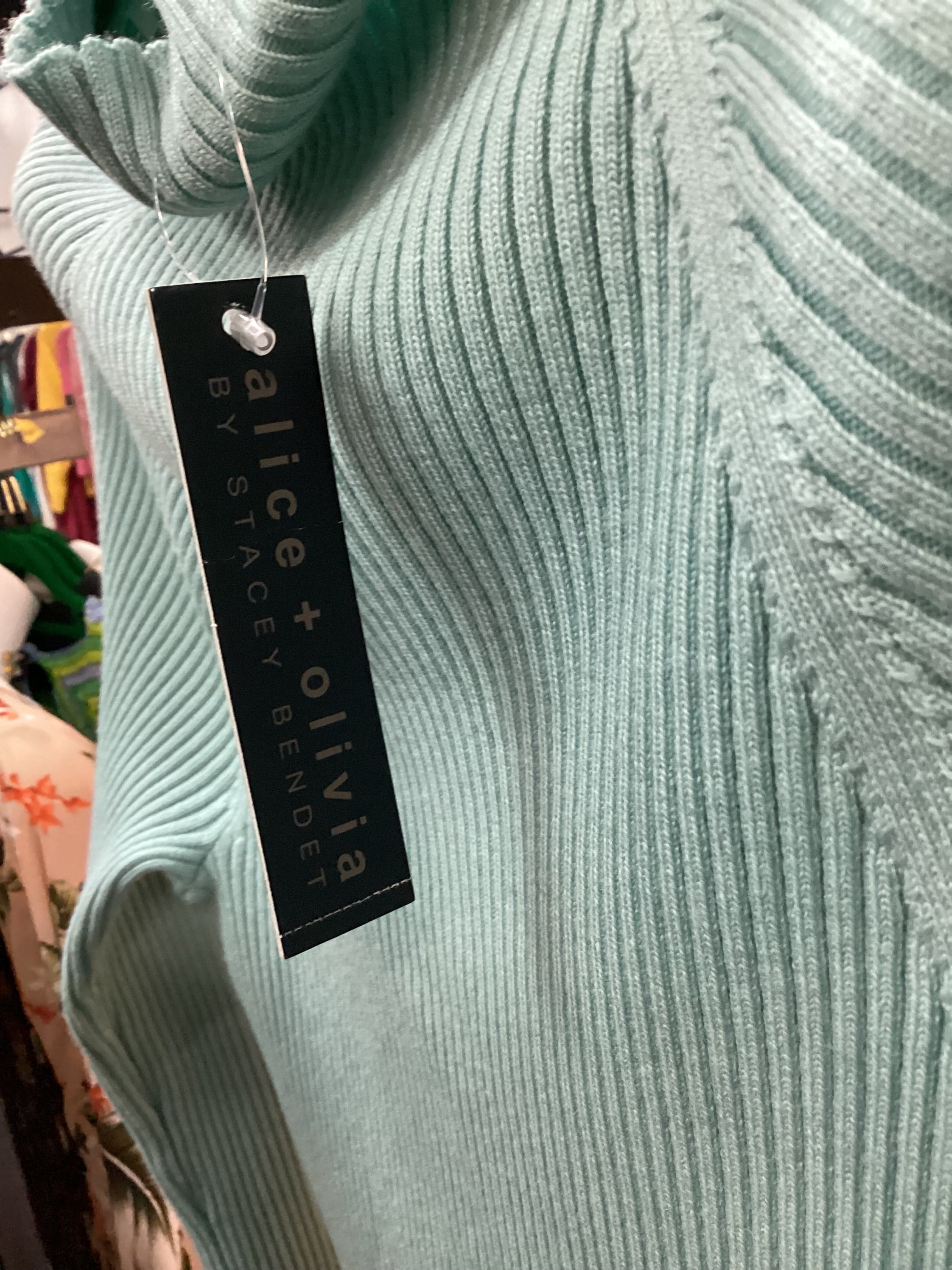 Alice + Olivia NWT Irena Mock Neck Rib Sweater in Breeze - Thumbnail 3