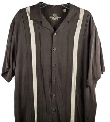 Island Shores 100% Silk Men's Large Brown Cuban Short Sleeve Shirt - Thumbnail 2