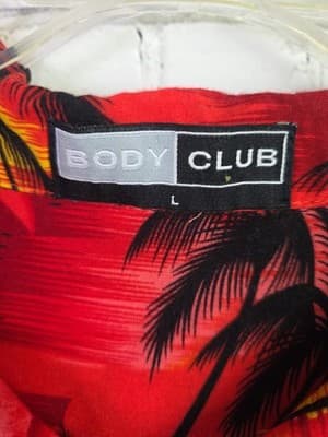 Body Club Men's Men's Large Red Hawaiian Aloha Button Up Tropical Shirt - Thumbnail 3