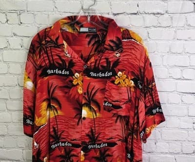 Body Club Men's Men's Large Red Hawaiian Aloha Button Up Tropical Shirt - Thumbnail 2