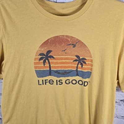 Life Is Good Men's Yellow Medium Beach Sunset Short Sleeve T-Shirt - Thumbnail 2
