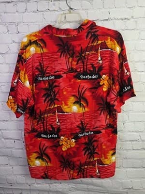 Body Club Men's Men's Large Red Hawaiian Aloha Button Up Tropical Shirt - Thumbnail 6