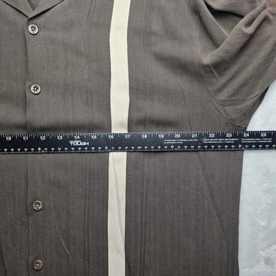 Island Shores 100% Silk Men's Large Brown Cuban Short Sleeve Shirt - Thumbnail 8