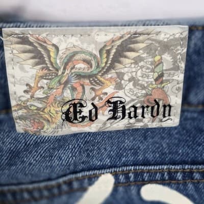 ED HARDY Women's Size 28 Distressed Retro Painted Denim Shorts - Thumbnail 3