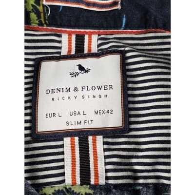 Denim & Flower Men's Large Ricky Singh Blue Slim Fit Button‎ Up Shirt - Thumbnail 4