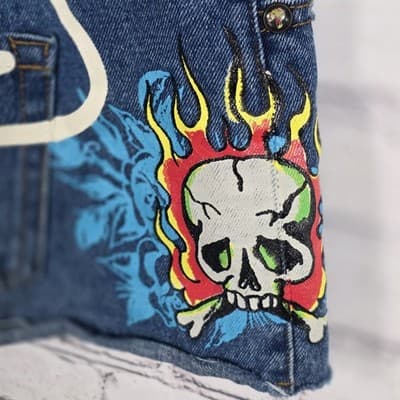 ED HARDY Women's Size 28 Distressed Retro Painted Denim Shorts - Thumbnail 4