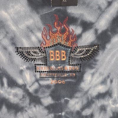 Vtg 2006 Bikes Blues & BBQ Bike Rally Women's XL Tye Dyed/Rhinestone Shirt - Thumbnail 2