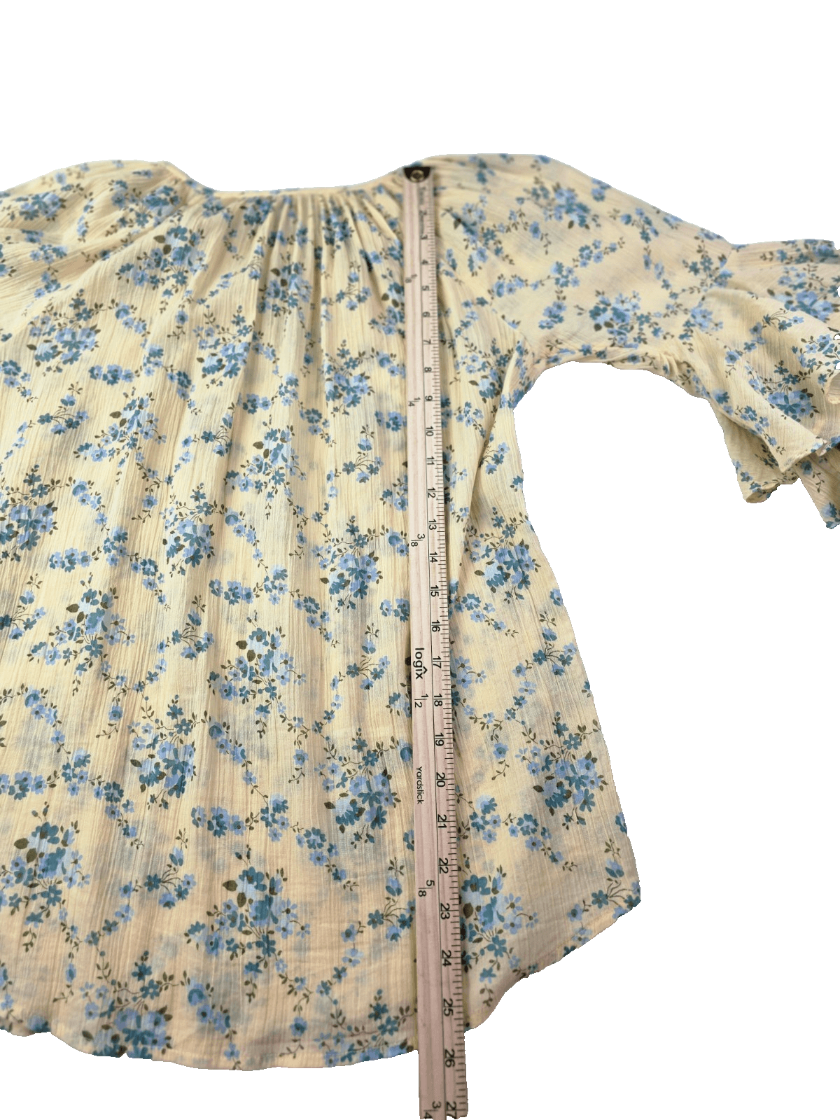 Chaps Women's Size XS Peasant Blouse, Ruffled Sleeves, Pale Yellow Floral - Thumbnail 5