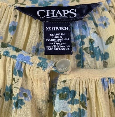 Chaps Women's Size XS Peasant Blouse, Ruffled Sleeves, Pale Yellow Floral - Thumbnail 3
