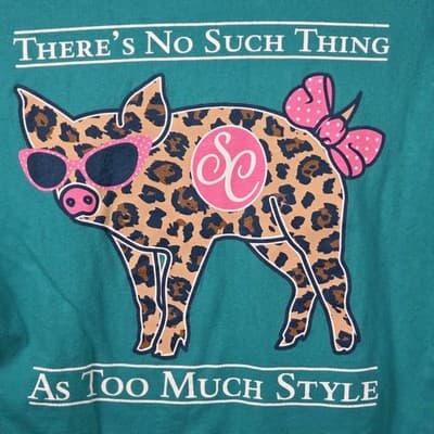 Southern Couture Classic Women's Large Teal " Too Much Style " T-Shirt - Thumbnail 5
