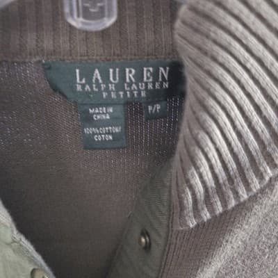 Lauren Ralph Lauren Women's Petite Green Short Sleeve Military Utility Cardigan - Thumbnail 3