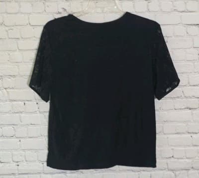 Denim & Co Women's Large Black W/Lace Short Sleeve Shirt - Thumbnail 4