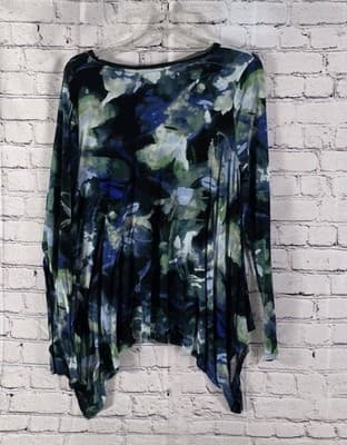 Simply Vera Wang Women’s Medium Black-Blue Floral Print Asymmetrical Blouse - Thumbnail 4