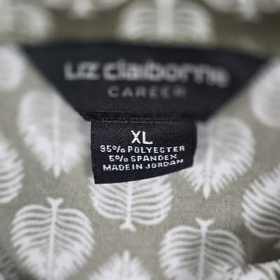 Liz Claiborne Women's XL Cl Olive Green White Leaf Print Flutter Sleeve Blouse - Thumbnail 3