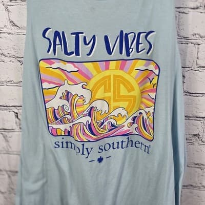 Simply Southern Women's Large Blue " Salty Vibes " Tank Top - Thumbnail 2