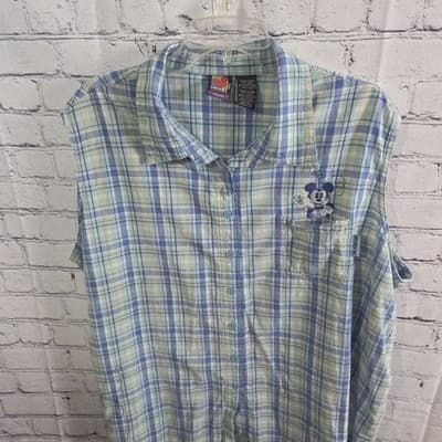 Mickey Unlimited Women's Sz 26W/28W Blue Plaid Button Up Sleeveless Shirt - Thumbnail 2