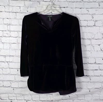 Lauren Ralph Lauren Women’s PM Purple Velvet Keyhole Front Blouse Tunic Top - Thumbnail 2