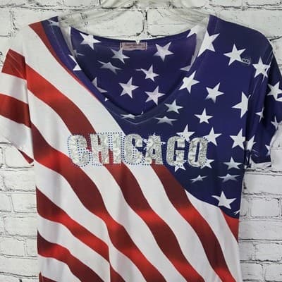 Chicago Rhinestone Sz XL Patriotic Red- White -Blue T-Shirt - Thumbnail 2