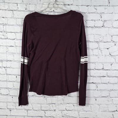 Victoria's Secret Pink Women's Medium Purple & White Long Sleeve Shirt - Thumbnail 5