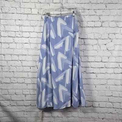 Abercrombie & Fitch Sz XXSP Blue White Abstract Brushstroke Wrap Maxi Skirt - Thumbnail 8