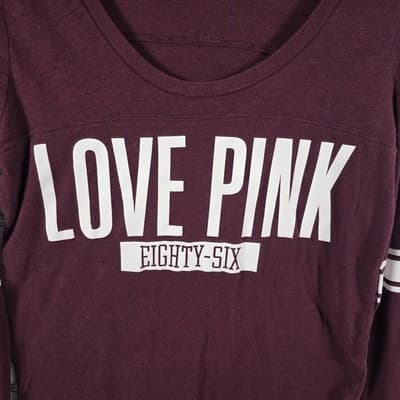 Victoria's Secret Pink Women's Medium Purple & White Long Sleeve Shirt - Thumbnail 2