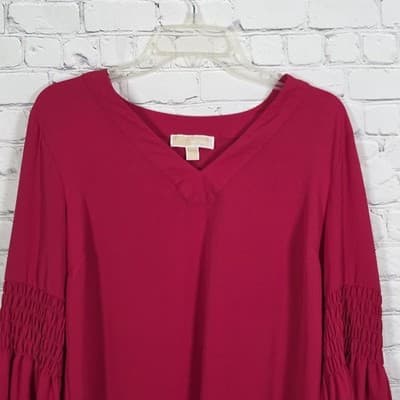 Michael Kors Medium Raspberry V-Neck Bell Sleeve Blouse - Thumbnail 2