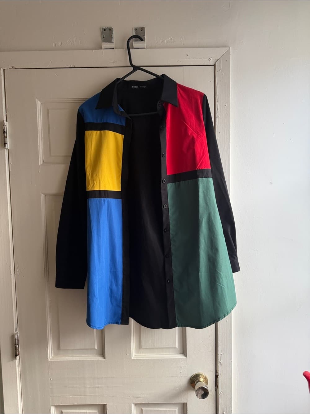 SHEIN Colorblock Button-Down Shirt Jacket in Black, Red, Blue, Yellow, Green - Thumbnail 2