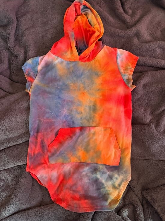 Tie-Dye Hooded Kids One-Piece Romper in Orange & Blue - Thumbnail 2